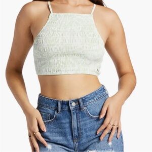 Roxy Light Green Smocked Crop Top